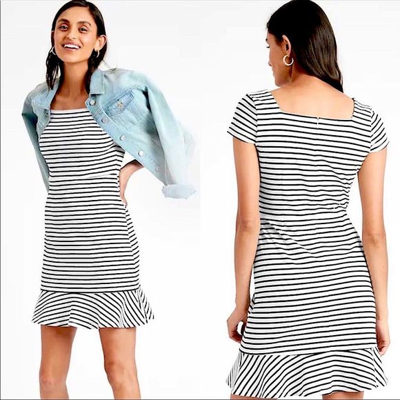 NWT Banana Republic Knit Striped Sheath Dress BLACK/WHITE - SIZE 6 - Picture 1 of 7
